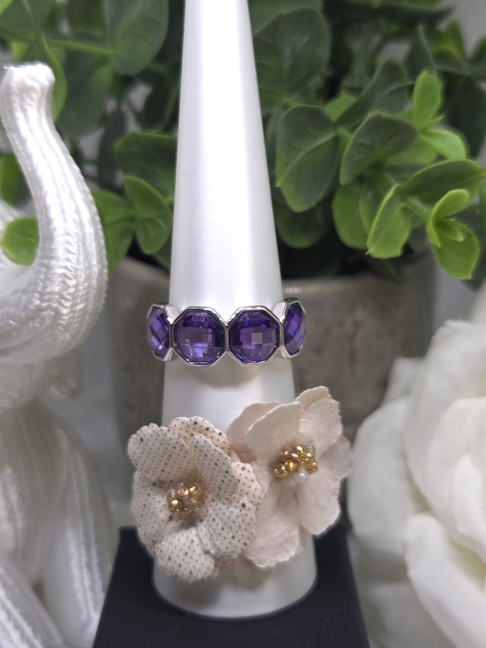 BP Amethyst Crystal Band Ring On Rhodium Plating